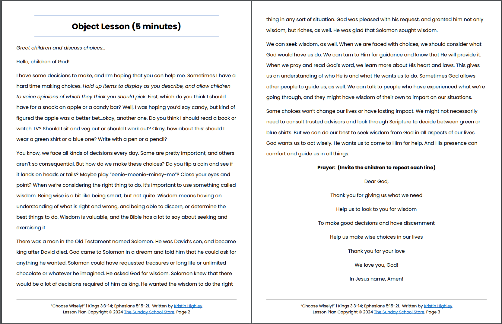Choose Wisely! 1 Kings 3:3-14; Ephesians 5:15-21 Sunday School Lesson & Activities for Kids PDF - Image 5