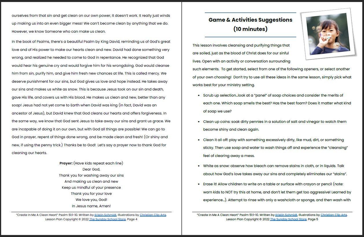 Create in Me a Clean Heart (Psalm 51) Printable Bible Lesson & Sunday School Activities - Image 4