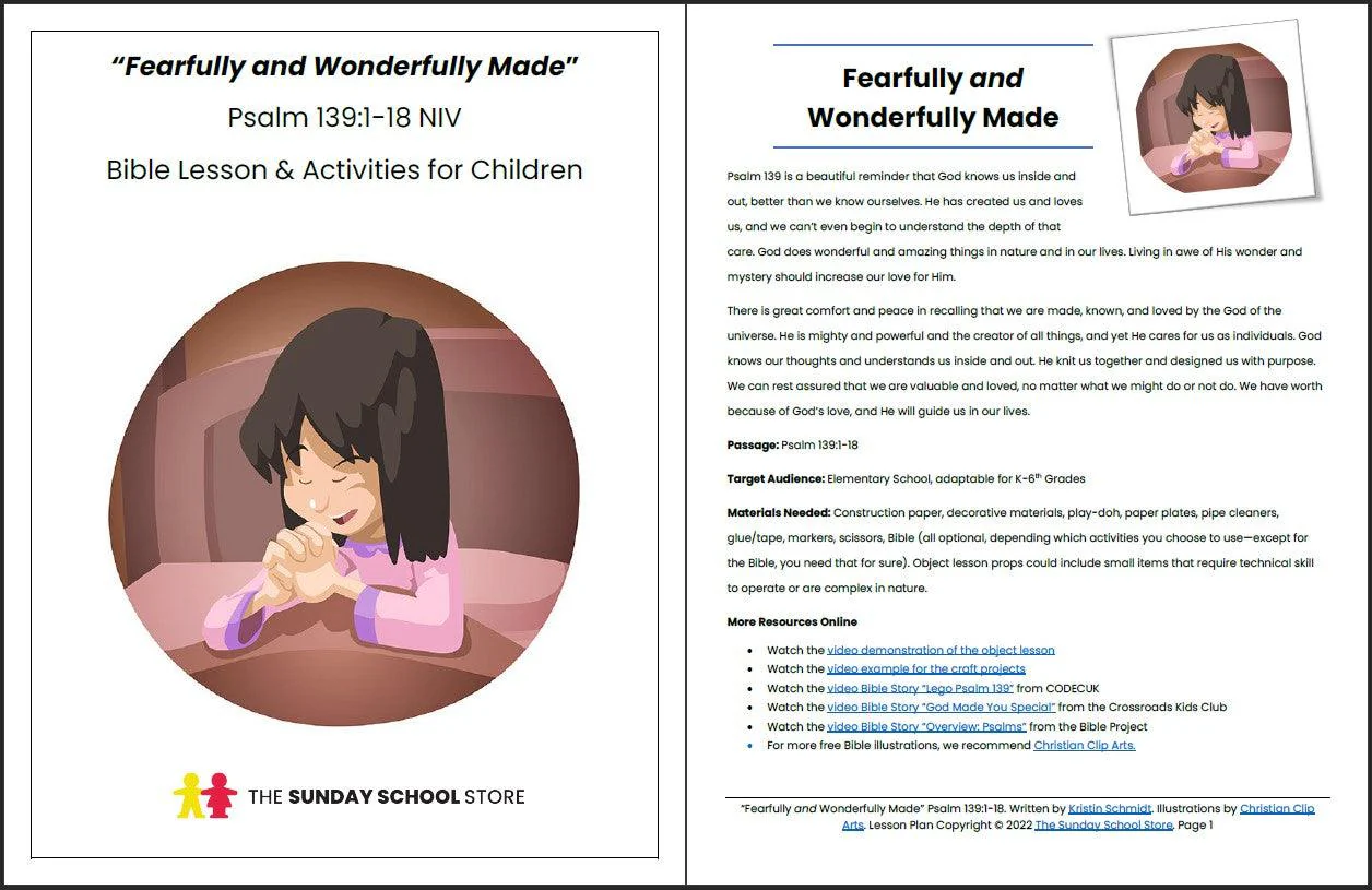 Fearfully & Wonderfully Made (Psalm 139) Printable Bible Lesson & Sunday School Activities - Image 2