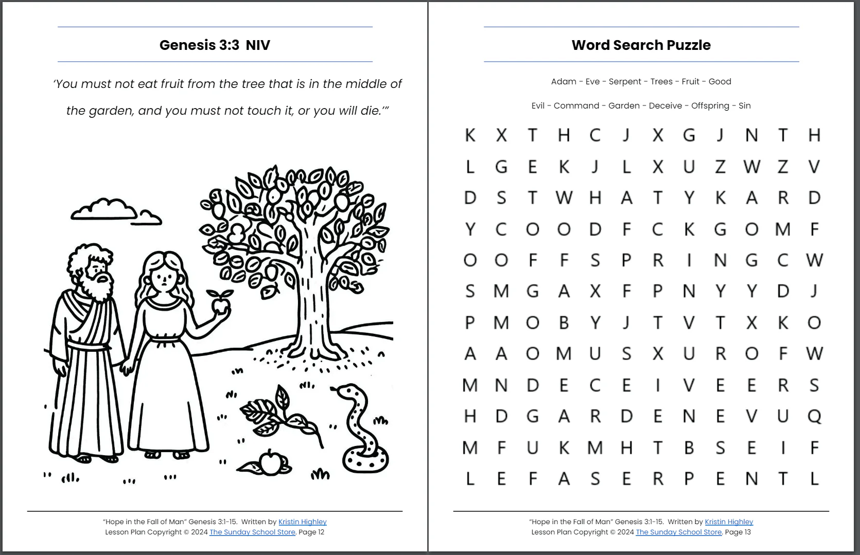 Hope in the Fall of Man (Genesis 3:1-15) Sunday School Lesson & Activities for Kids PDF - Image 2