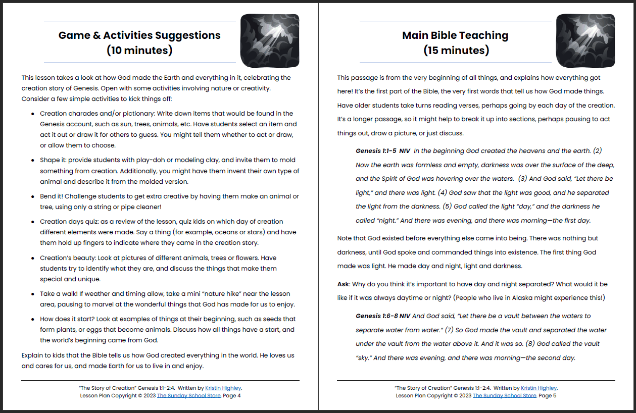 In the Beginning God Created (Genesis 1:1-2:4) Printable Bible Lesson & Sunday School Activities - Image 4