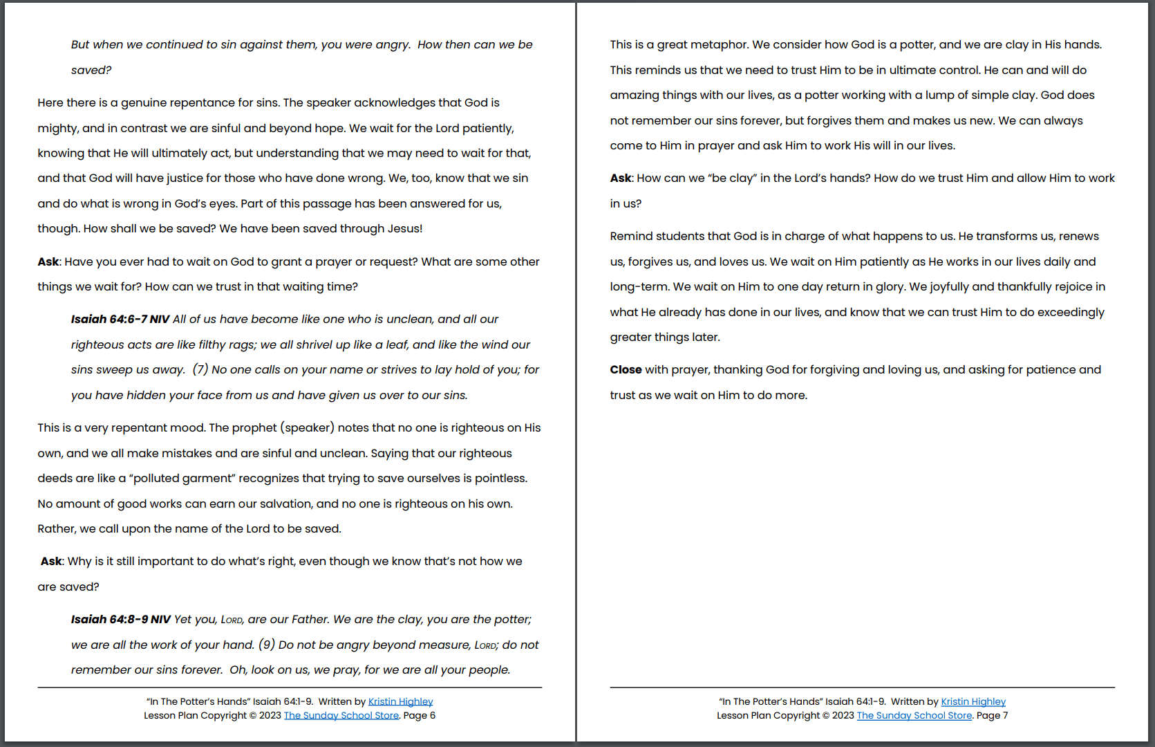 In the Potter's Hands (Isaiah 64:1-9) Printable Bible Lesson & Sunday School Activities - Image 5