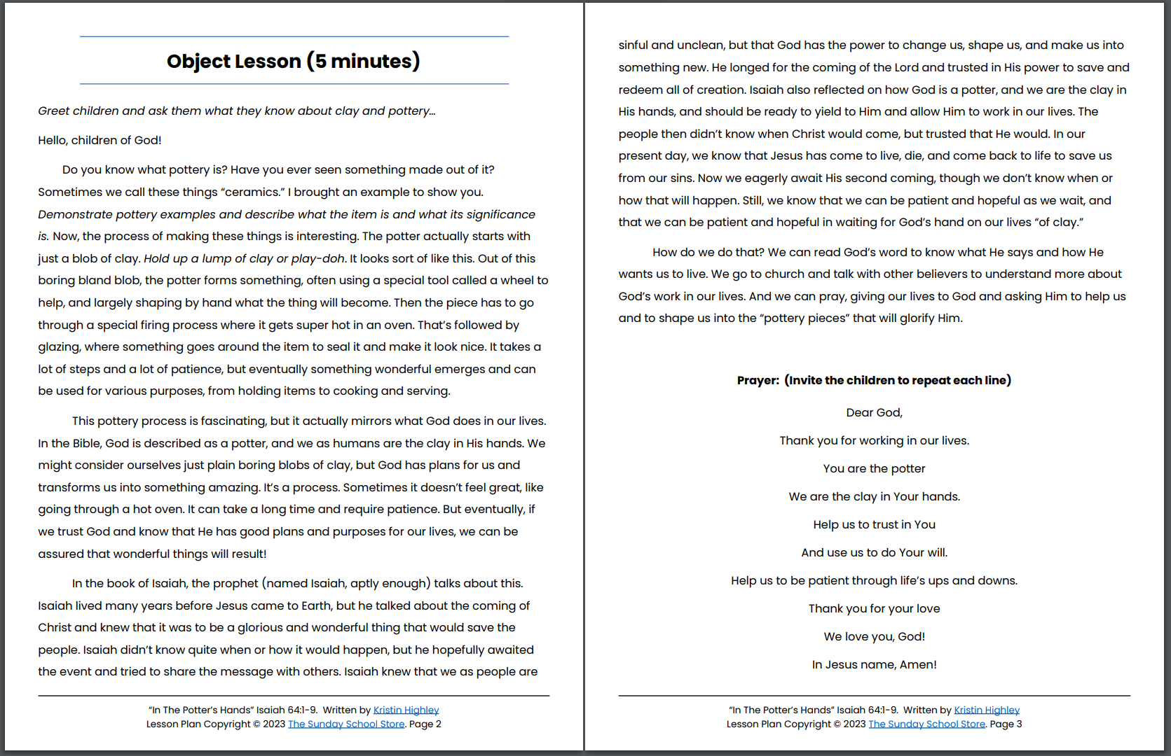 In the Potter's Hands (Isaiah 64:1-9) Printable Bible Lesson & Sunday School Activities - Image 6