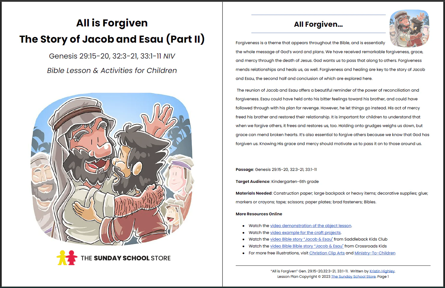 Esau Forgives Jacob (Genesis 29, 33) Printable Bible Lesson & Sunday School Activities - Image 2
