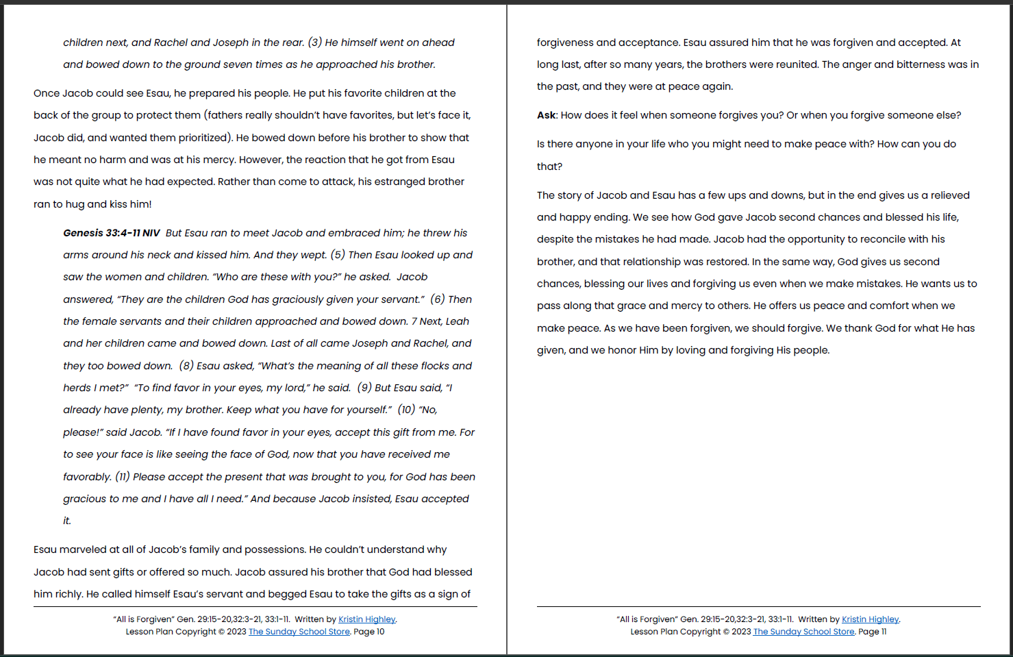 Esau Forgives Jacob (Genesis 29, 33) Printable Bible Lesson & Sunday School Activities - Image 7