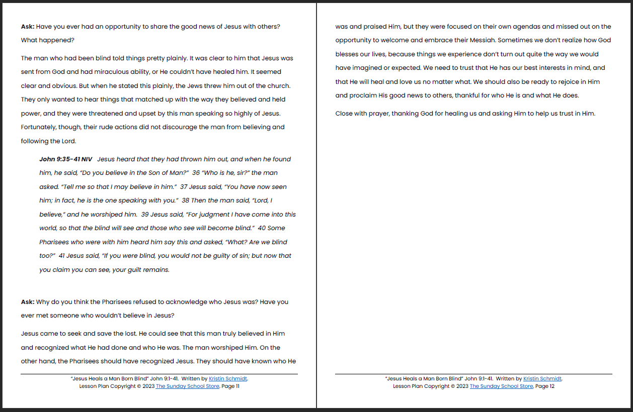 Jesus Heals the Man Born Blind (John 9) Printable Bible Lesson & Sunday School Activities - Image 7