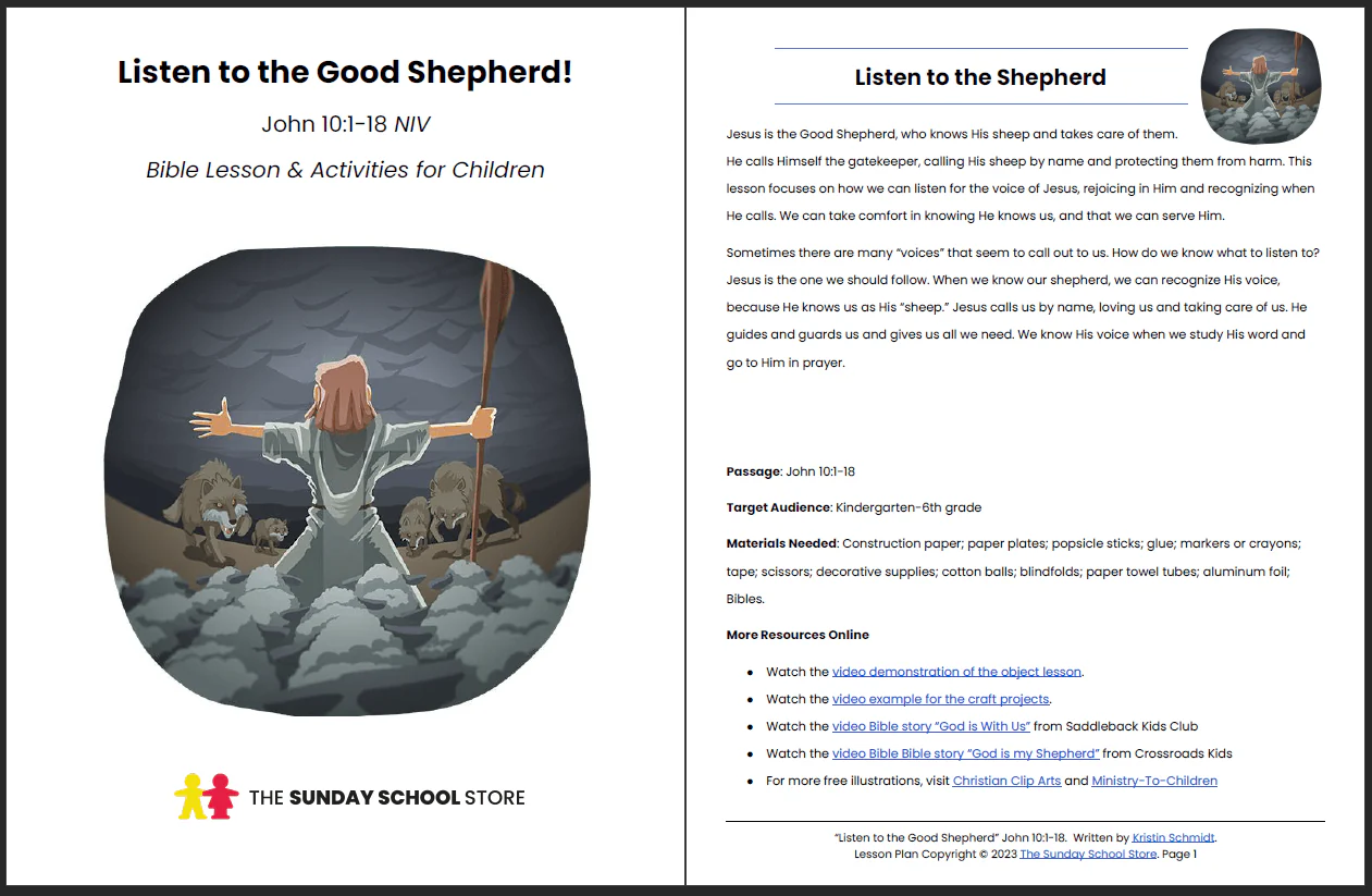 Listen to the Good Shepherd (John 10:1-18) Printable Bible Lesson & Sunday School Activities - Image 2