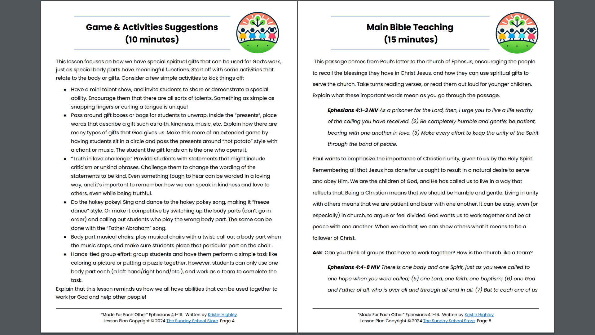 Made for Each Other (Ephesians 4:1-16) Sunday School Lesson & Activities for Kids PDF - Image 6