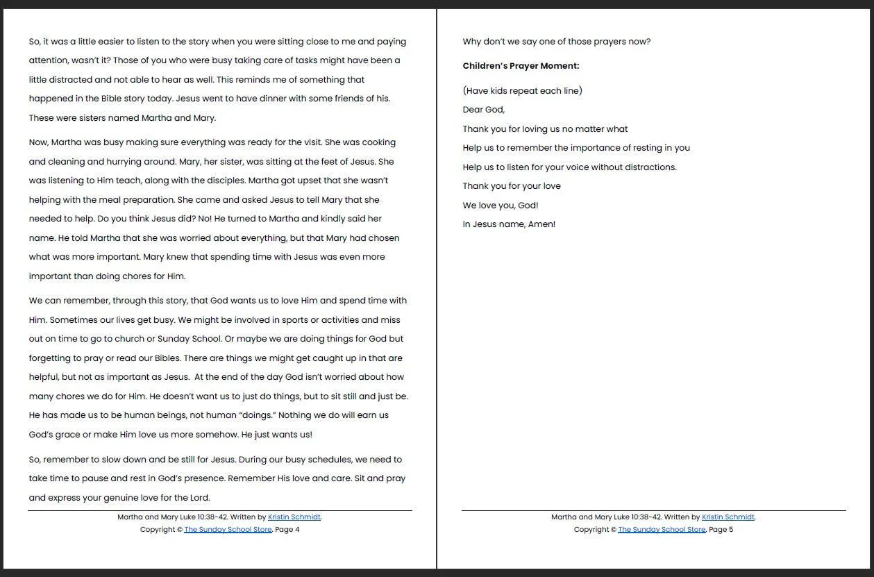 Martha and Mary (Luke 10:38-42) Printable Bible Lesson & Sunday School Activities - Image 4