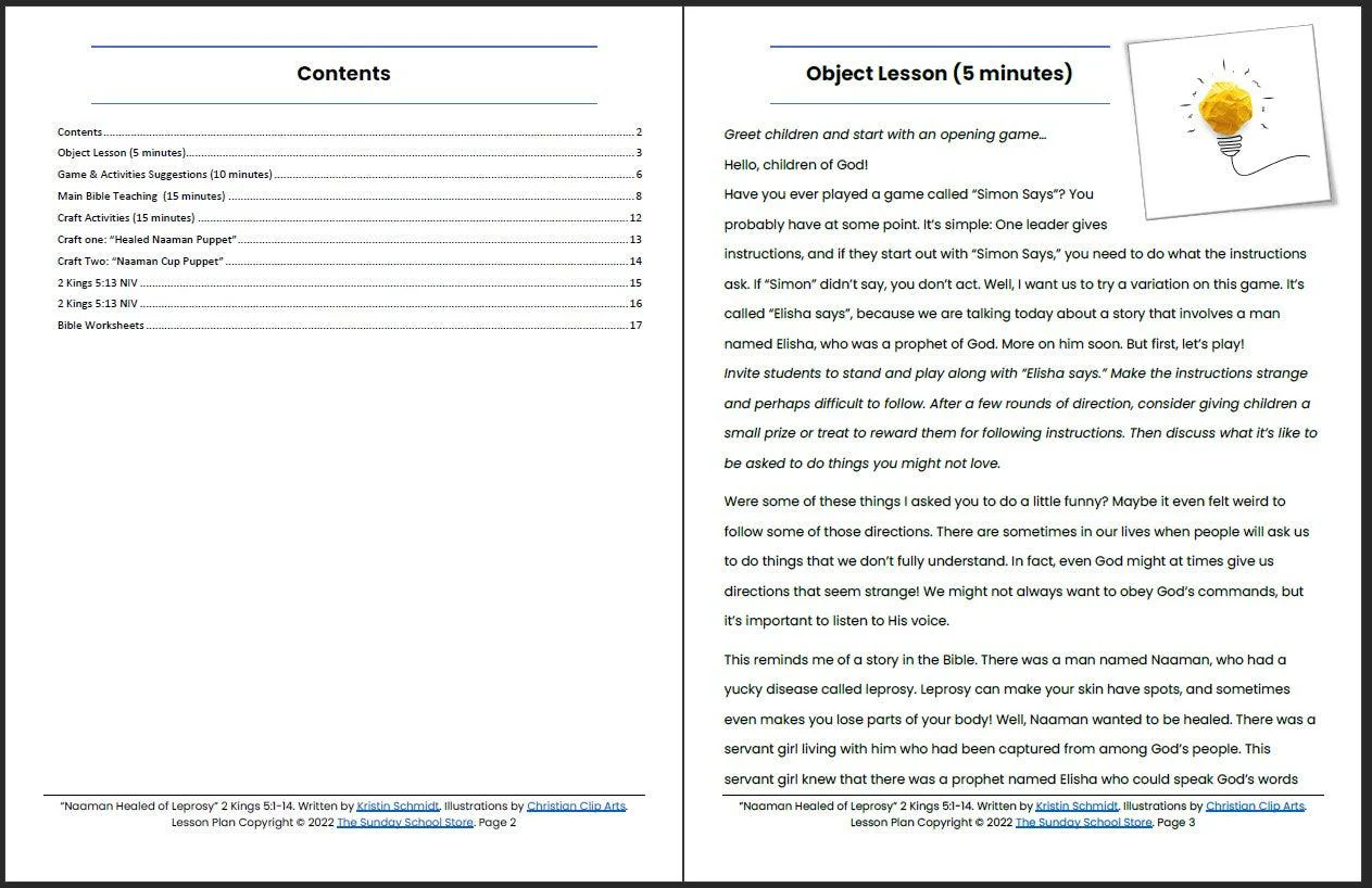 Naaman Healed (2 Kings 5:1-14) Printable Bible Lesson & Sunday School Activities - Image 3