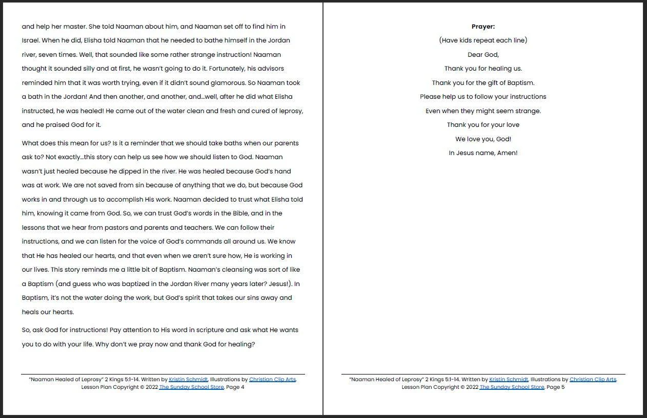 Naaman Healed (2 Kings 5:1-14) Printable Bible Lesson & Sunday School Activities - Image 4