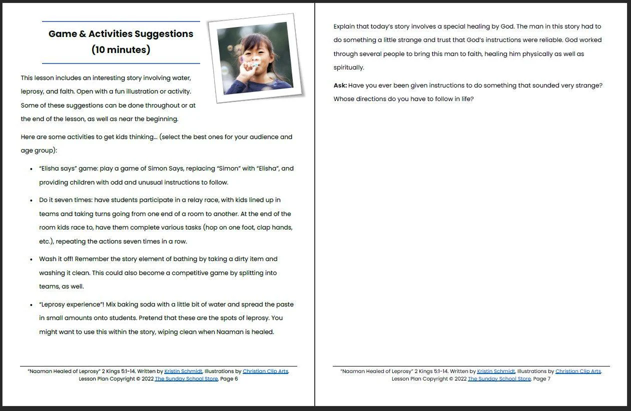 Naaman Healed (2 Kings 5:1-14) Printable Bible Lesson & Sunday School Activities - Image 5