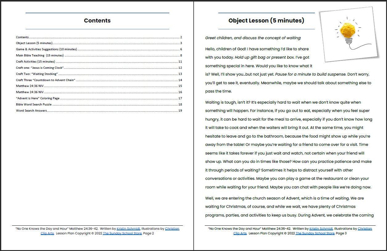 No One Knows the Day and Hour (Matthew 24:36-42) Printable Advent Bible Lesson & Sunday School Activities - Image 3