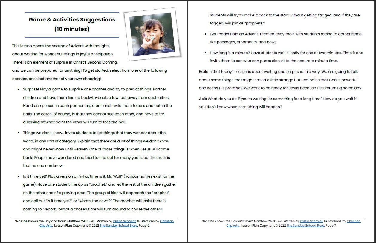 No One Knows the Day and Hour (Matthew 24:36-42) Printable Advent Bible Lesson & Sunday School Activities - Image 5