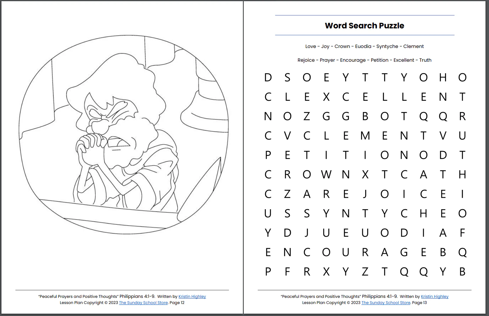 Peaceful Prayers and Positive Thoughts (Philippians 4:1-9) Printable Bible Lesson & Sunday School Activities - Image 3