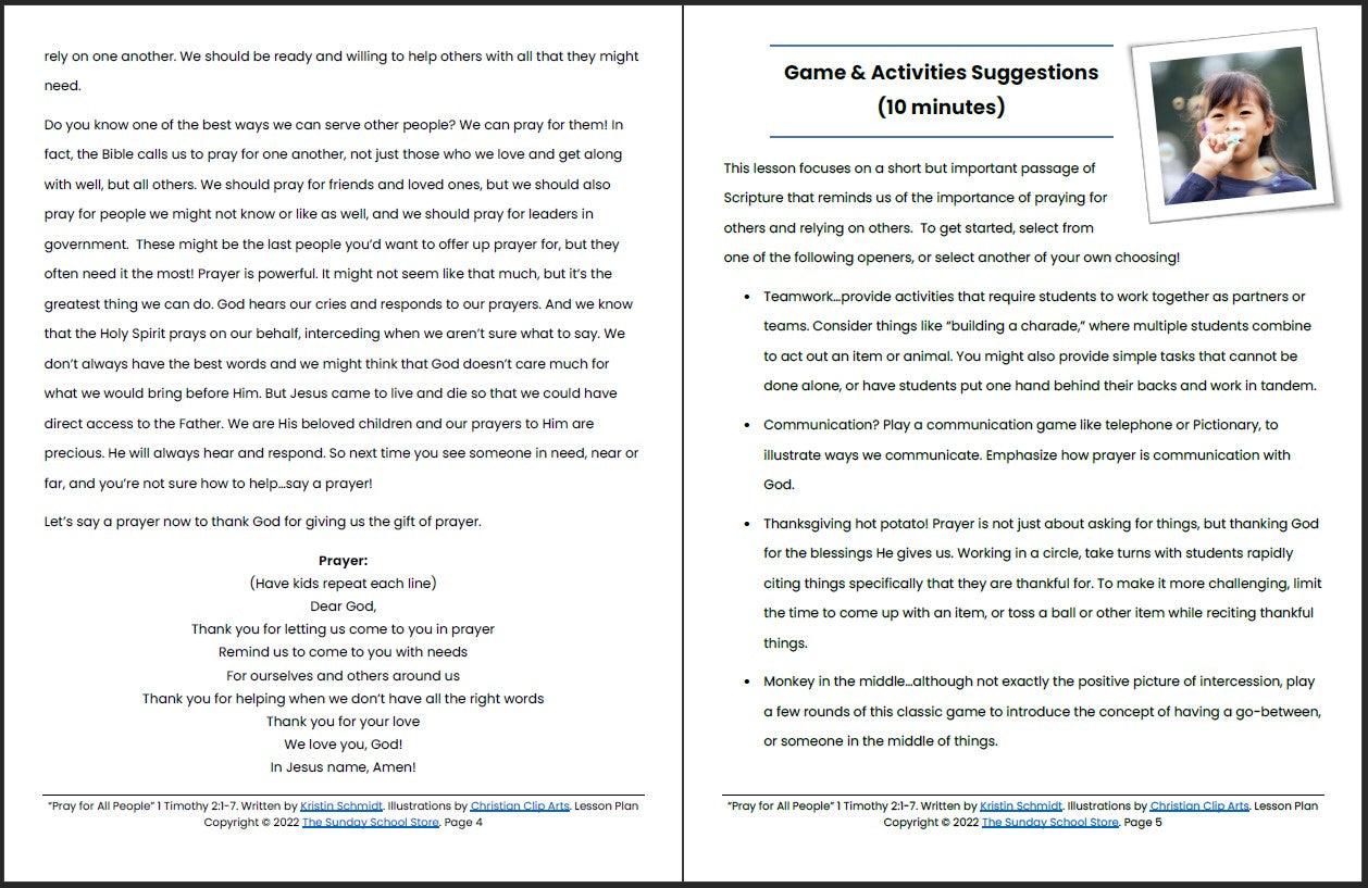 Pray for All People (1 Timothy 2) Printable Bible Lesson & Sunday School Activities - Image 4