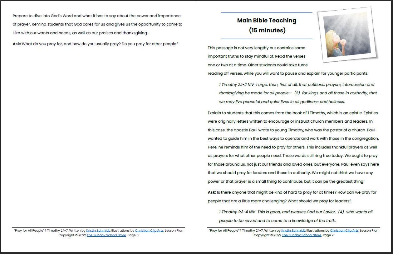 Pray for All People (1 Timothy 2) Printable Bible Lesson & Sunday School Activities - Image 5