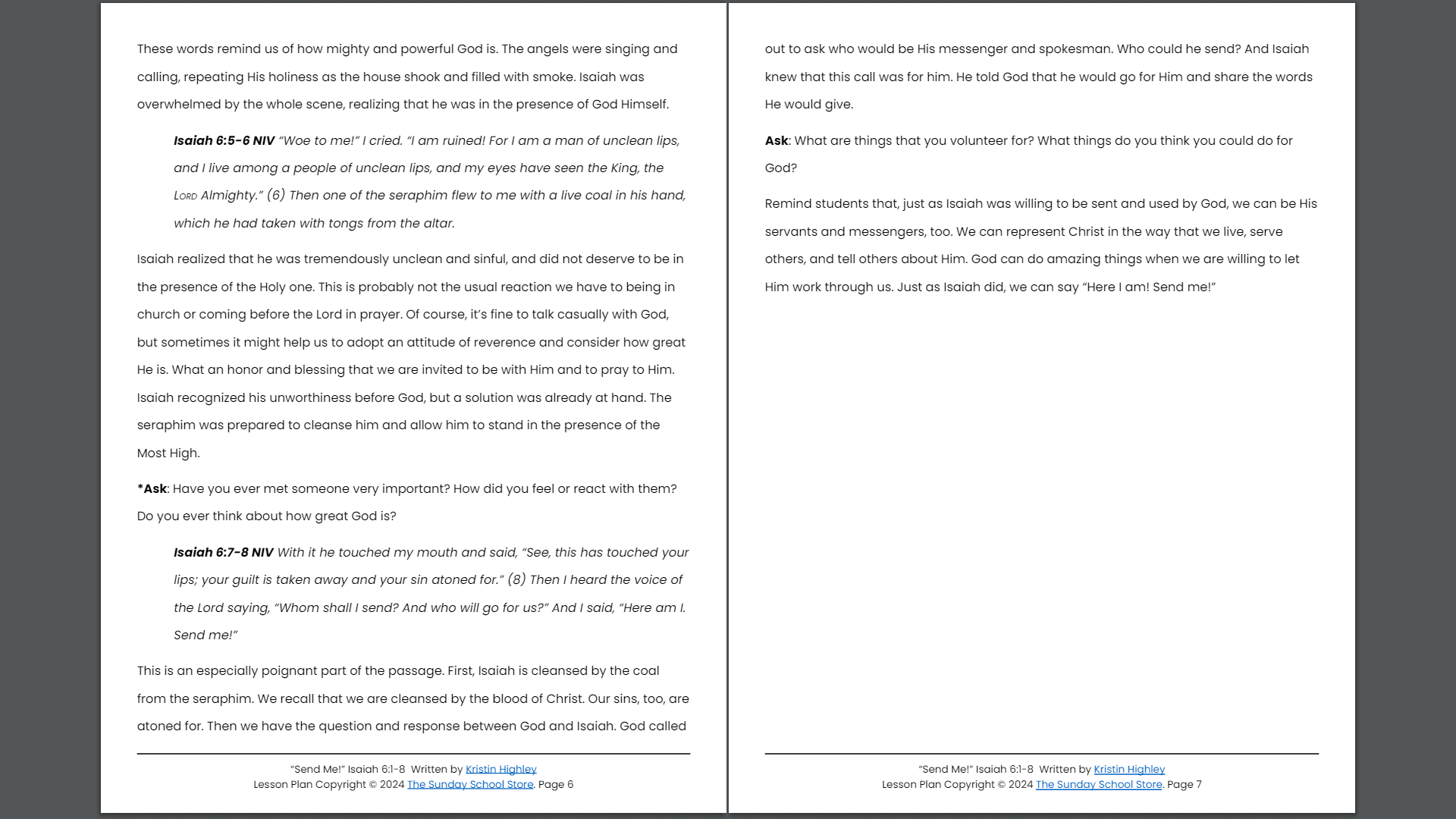 Send Me (Isaiah 6:1-8) Sunday School Lesson & Activities for Kids PDF - Image 8
