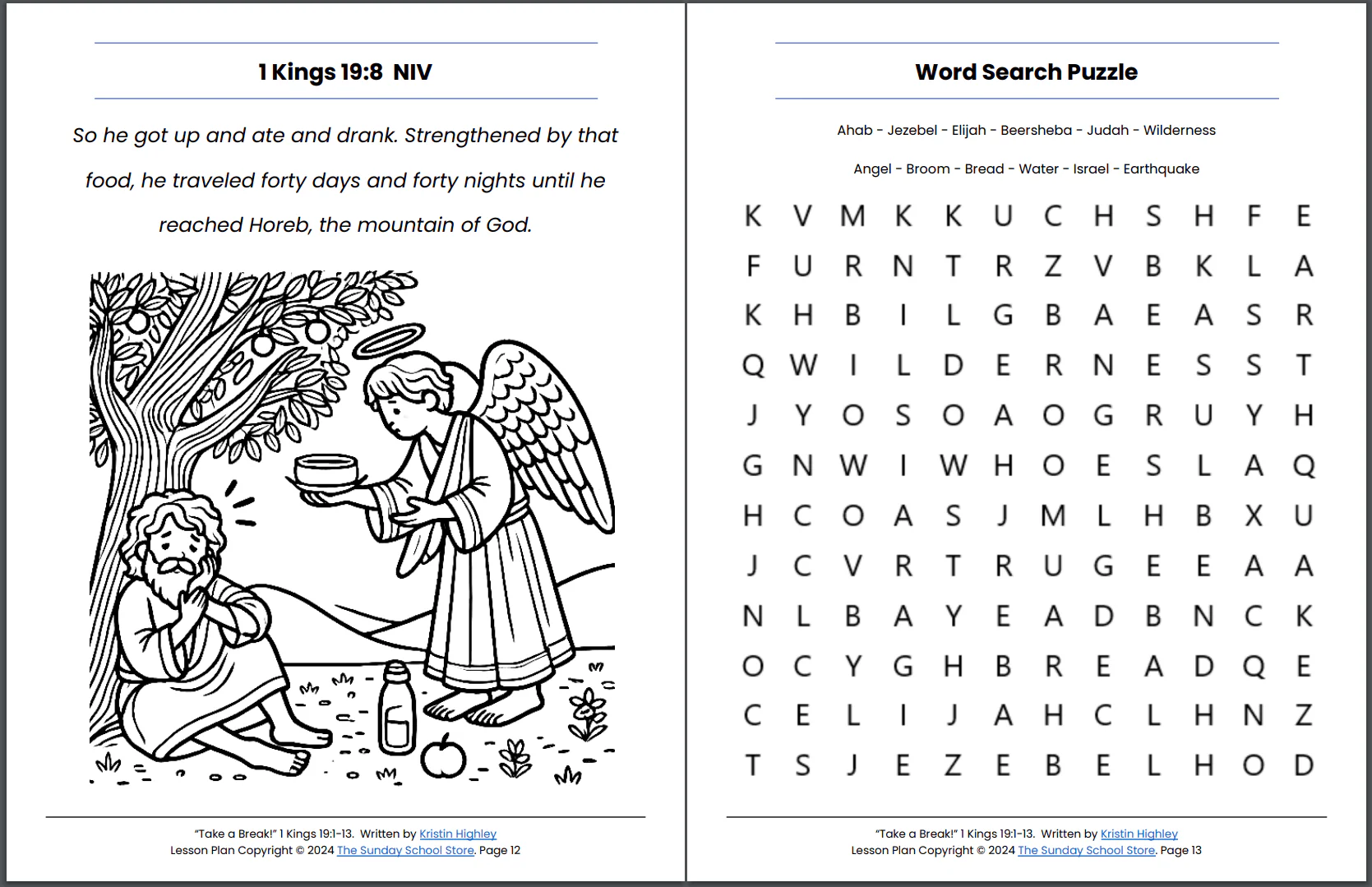 Take a Break Elijah - 1 Kings 19:1-13 Sunday School Lesson & Activities for Kids PDF - Image 2