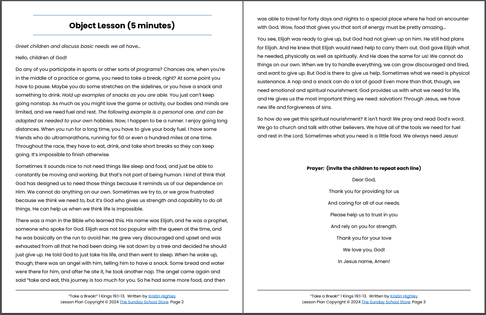 Take a Break Elijah - 1 Kings 19:1-13 Sunday School Lesson & Activities for Kids PDF - Image 5