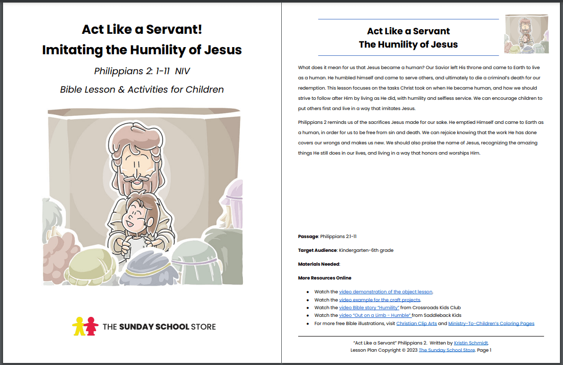 The Humility of Jesus (Philippians 2: 1-11) Printable Bible Lesson & Sunday School Activities - Image 2