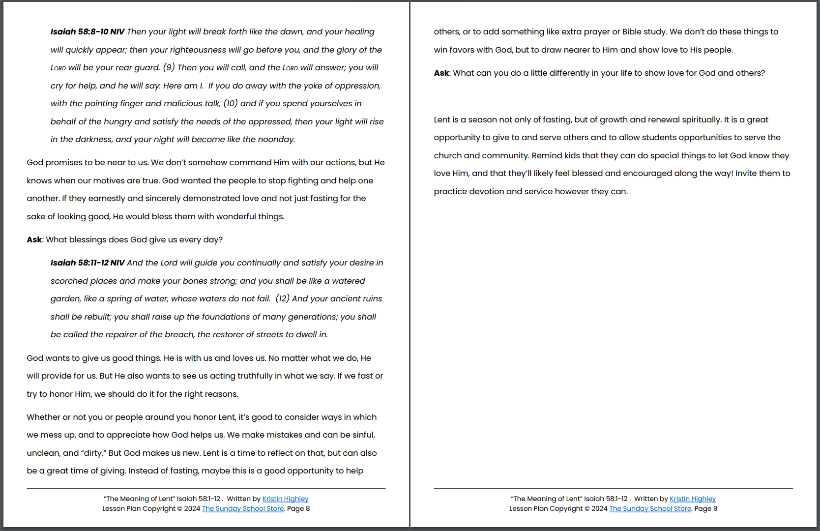The Meaning of Lent (Isaiah 58:1-12) Printable Bible Lesson & Sunday School Activities PDF - Image 8
