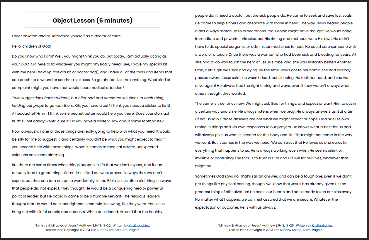 The Ministry and Miracles of Jesus (Matthew 9:9-13, 18-26) Printable Bible Lesson & Sunday School Activities - Image 3