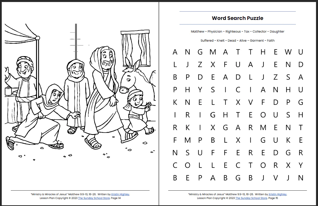 The Ministry and Miracles of Jesus (Matthew 9:9-13, 18-26) Printable Bible Lesson & Sunday School Activities - Image 9