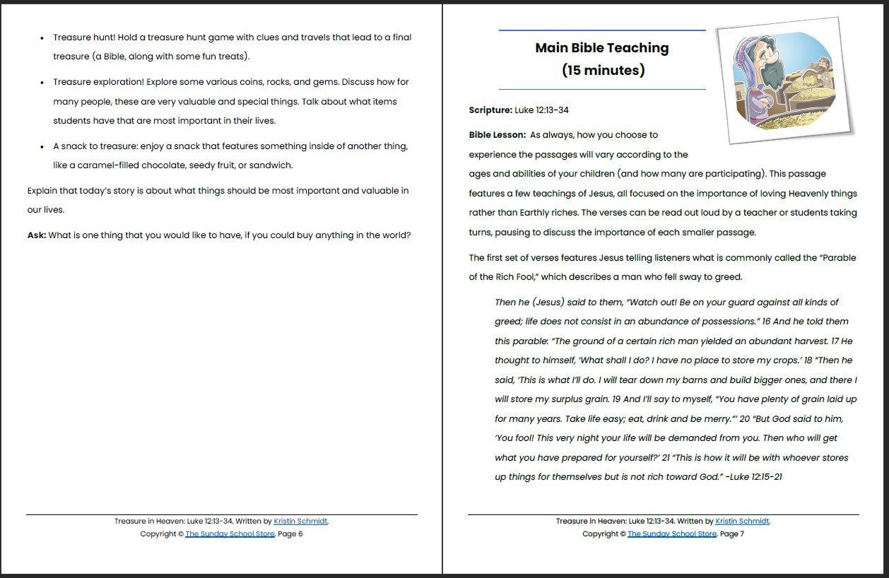 Treasure in Heaven (Luke 12:13-34) Printable Bible Lesson & Sunday School Activities - Image 5